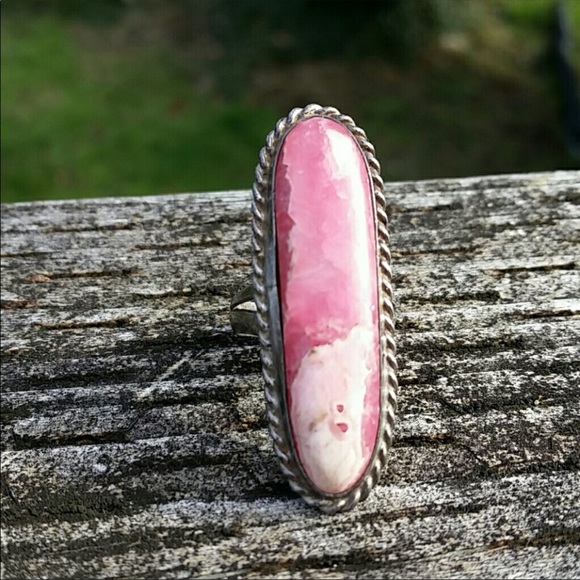 Vintage sterling silver rhodochrosite pink ring - Picture 2 of 6